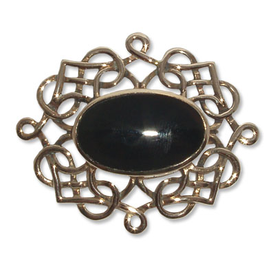 13025-Bronsbrosch Keltiskt svart onyx sten