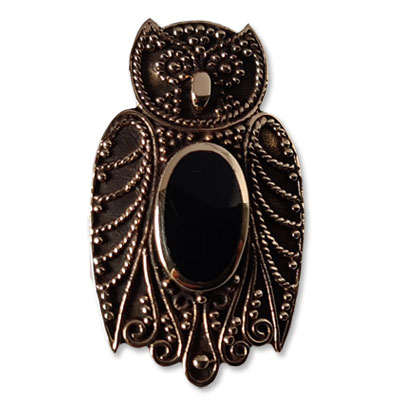 13044-Bronsbrosch Uggla med  svart onyx sten