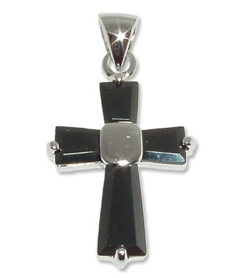2057  -  Silverhänge Kors med svart sten.