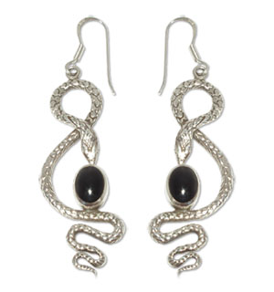 3071 -  Silverörhänge Orm med svart sten. 