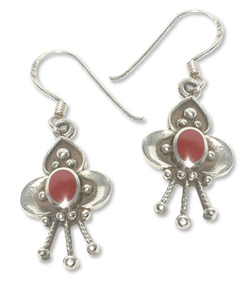 3081-1   Silverörhänge  Med Röd karneol sten.