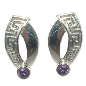 3087-1  -  Silverörhänge  Grekiska  med  CZ Lila sten.