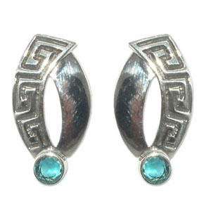 3087-2  -  Silverörhänge  Grekiska med med  CZ Topaz blå sten.