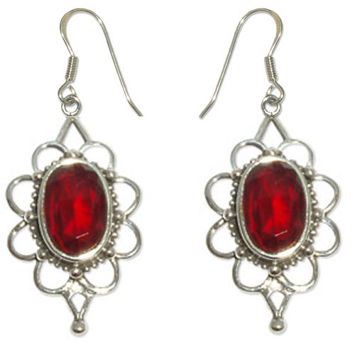 3430-Silverörhänge med CZ Röd sten