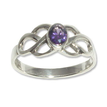4032-Silverring keltisk med lila CZ sten
