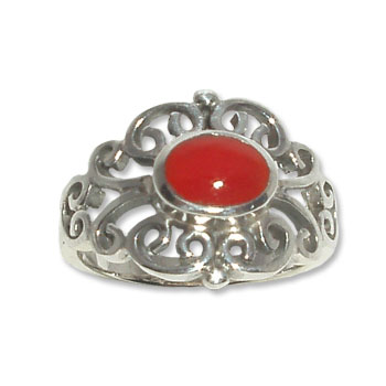 4072 -2 Silverring  med Röd karneol sten.