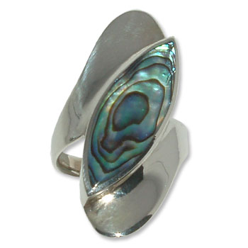 4121-4  Silverring Modern design med Grön pärlemors sten.