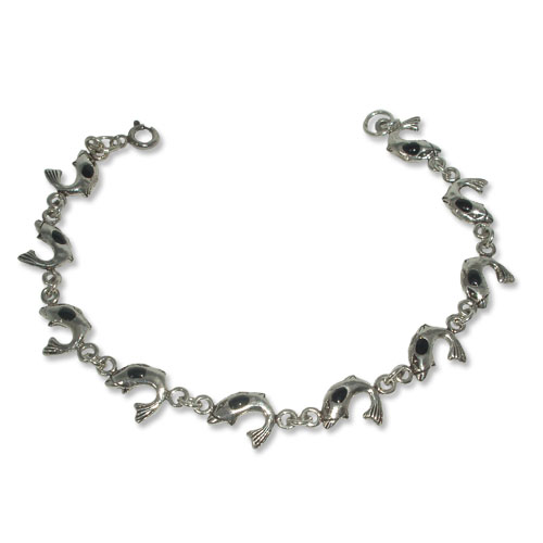 5046 – Silverarmband delfiner med svart onyx sten.