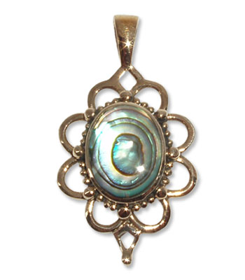 7076-2  Bronshänge Keltiskt Med Grön Pärlemors sten.