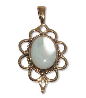 7076-3  Bronshänge Keltiskt Med Vit Pärlemors sten.