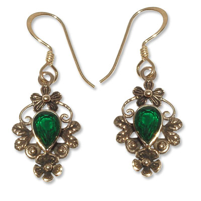 8071 -4 Bronsörhängen Keltiska med CZ Grön sten