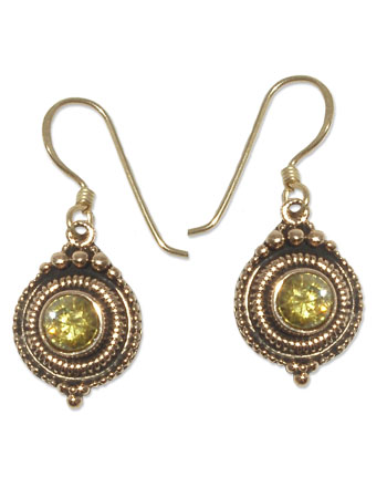 8072-2 Bronsörhänge med  CZ Gul sten