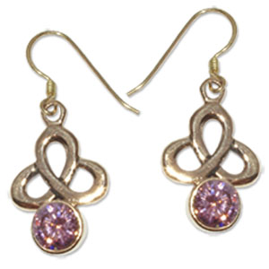8074-5 Bronsörhänge med  CZ Rosa sten.