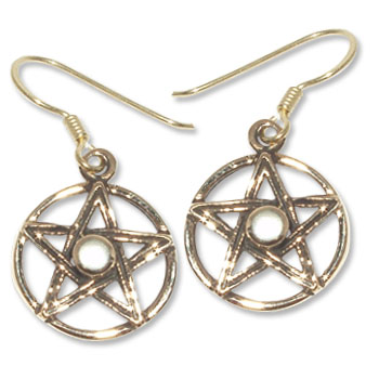 8097-1 Bronsörhängen Pentagram med Vit Pärlemors sten. 