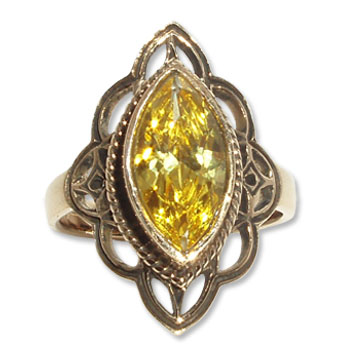 9102 -2 Bronsring Keltiskt med CZ Gul sten.