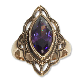 9102 -4 Bronsring Keltiskt med CZ Lila  sten.